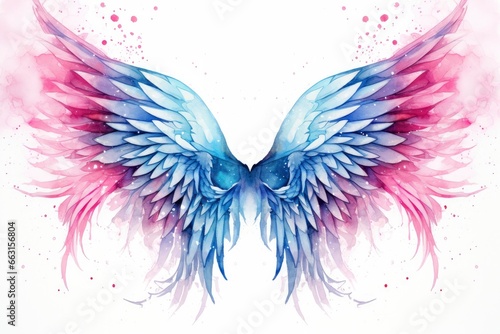 Beautiful magic watercolor blue pink wings. © ABULKALAM