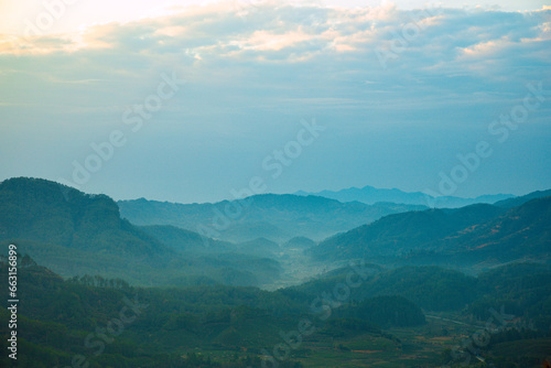 Wuyishan, Wuyishan City, Fujian Province - Aerial view of cityscape and mountains