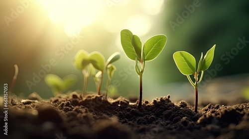 Young plants increase on sunny background.Growing money,finance and investment. Concept of business growth,profit, development and success.