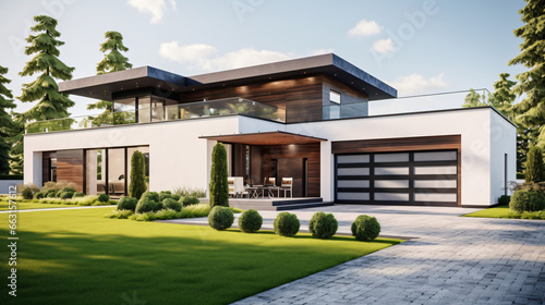 Perspective of black and white modern luxury house © Mishi