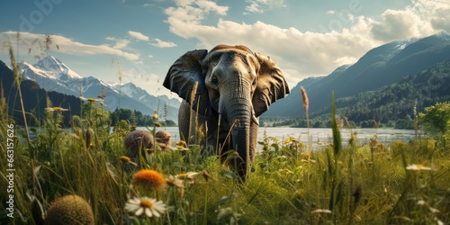 A picture big elephant in wildlife, AI Generative