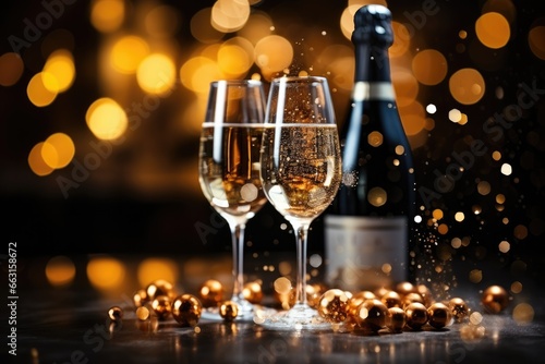 Champagne explosion. Celebration new year 2024 with blurred background