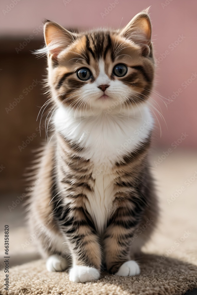 A picture of a cute leopard print kitten.the sitting figure of a cat. Generative AI