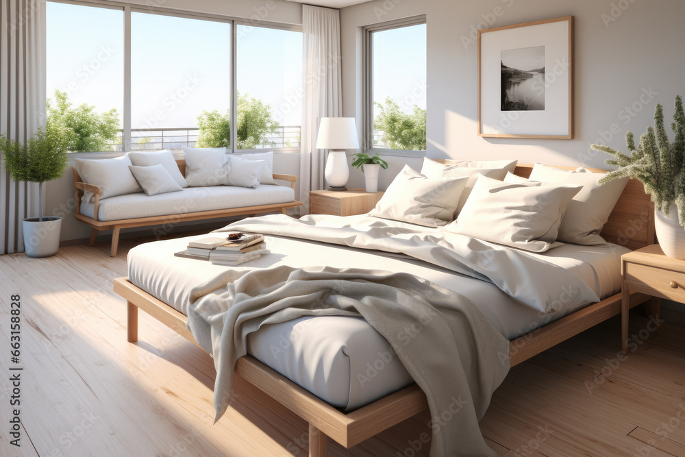 Fototapeta premium A shared room in a residential. Bedroom and living room.