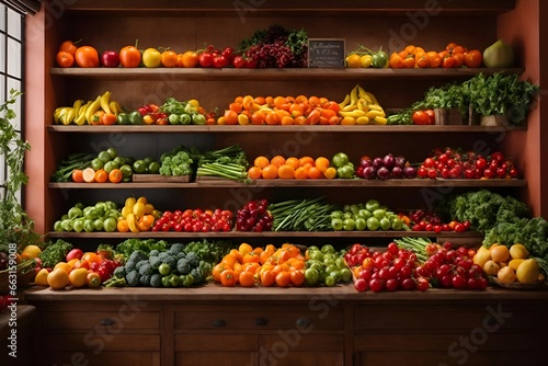 Kitchen shelves used to display fresh fruits and vegetables, © Visual Aurora