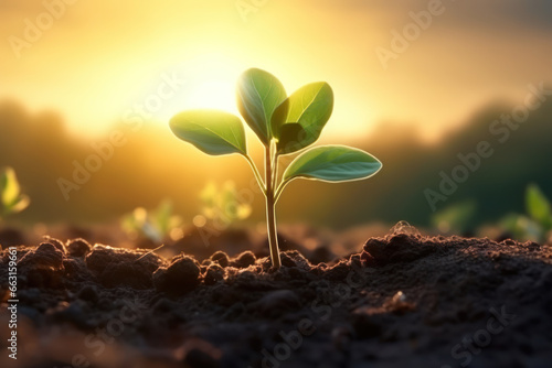 Plant growing in the ground sunrise