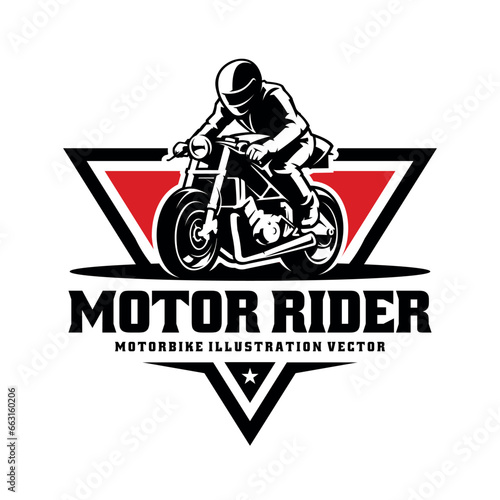 Motorcycle and Biker Silhouette Logo Illustration Vector