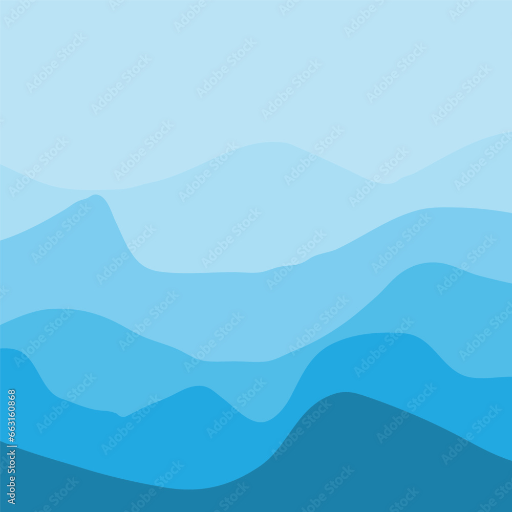 Water Wave Background Design, Abstract Vector Blue Ocean Walpaper Template