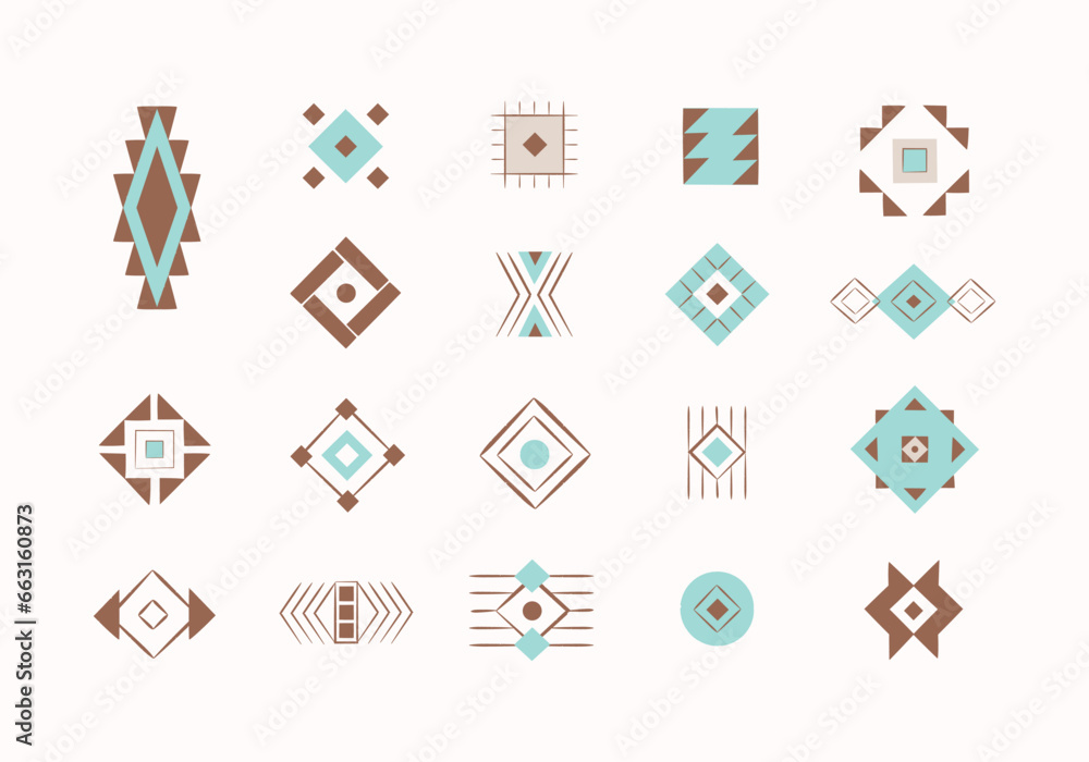 Aztec ethnic vector decorative element set. Native American, Mexican tribal clipart - obrazy, fototapety, plakaty 