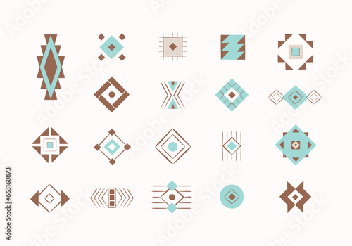 Aztec ethnic vector decorative element set. Native American, Mexican tribal clipart