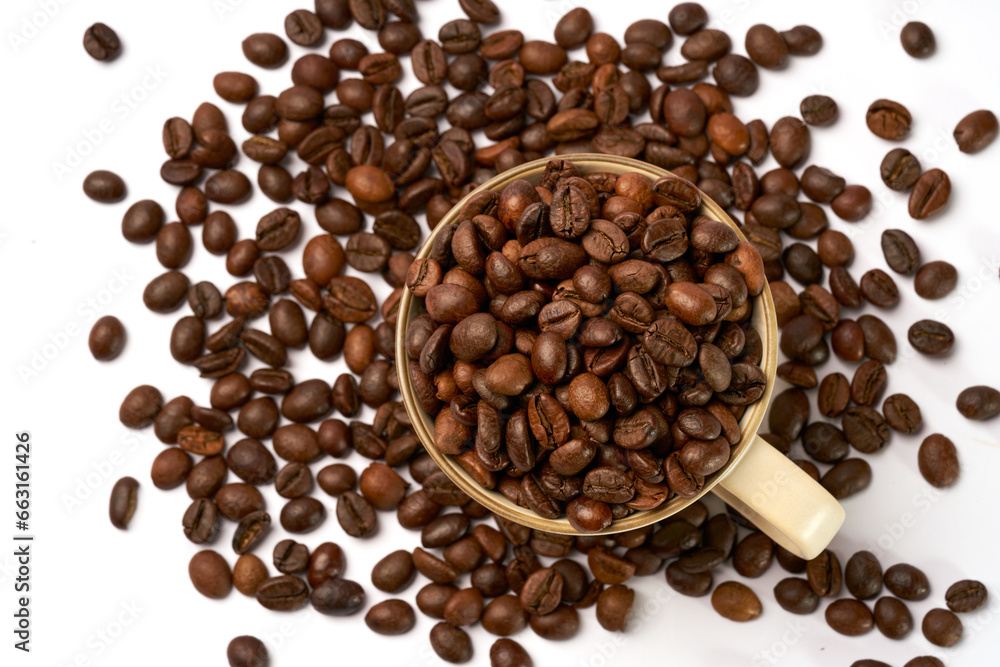 Black coffee and coffee beans on white background Black coffee and coffee beans on white background