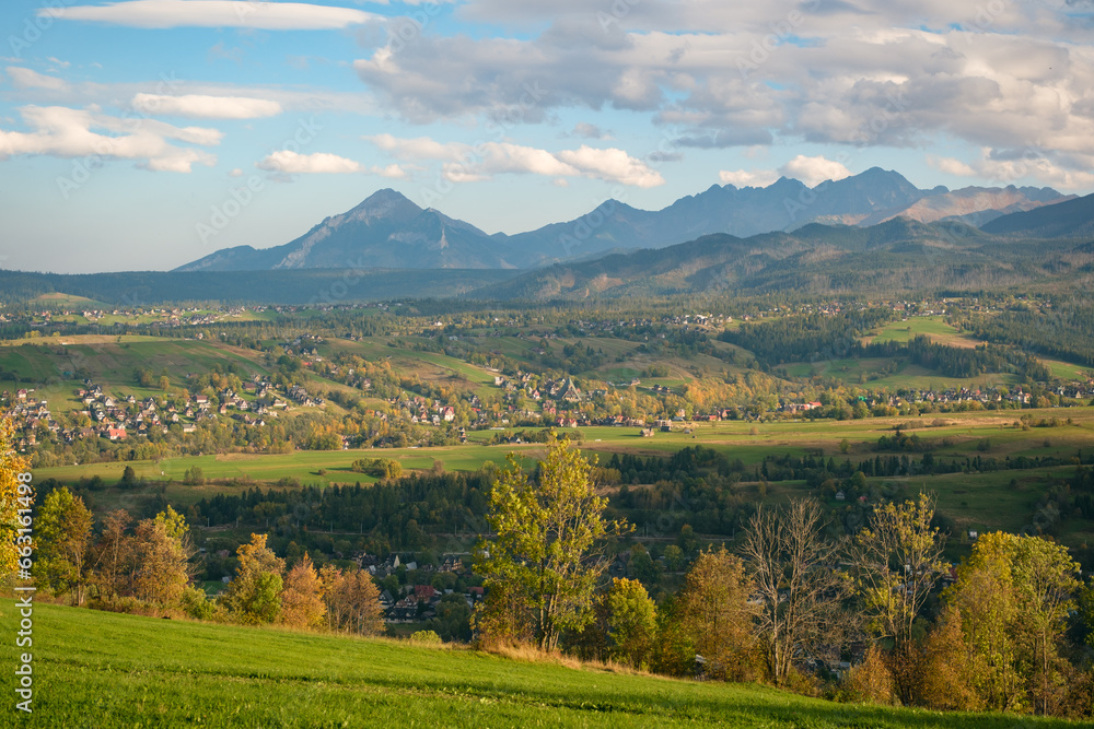 View of the Tatra Mountains from Ząb, a village near Zakopane, Poland - obrazy, fototapety, plakaty 