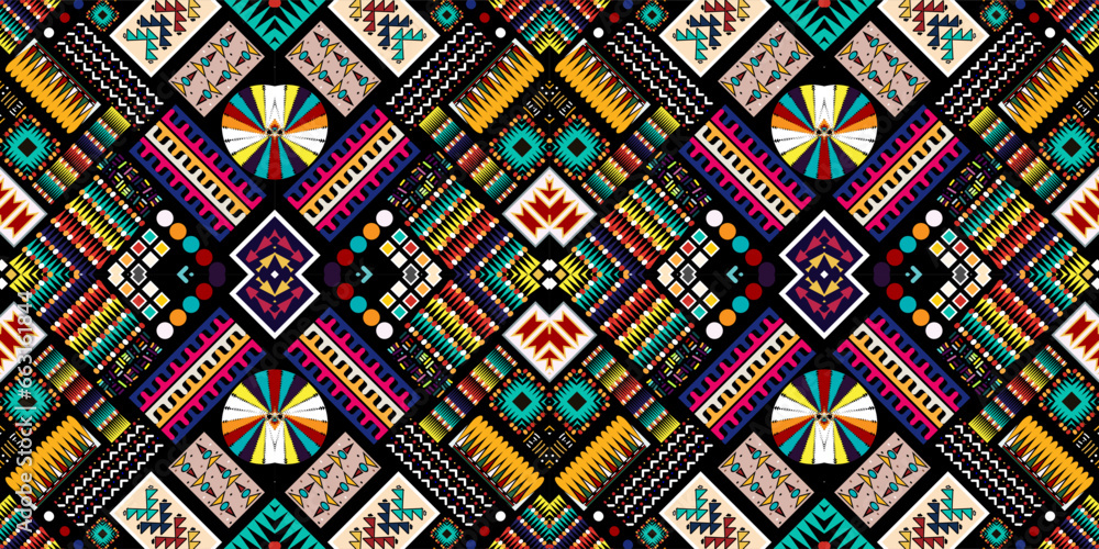 Stunning geometric background.contemporary tribal style seamless pattern.pattern ethnic graphic design print.Henna Mandala.Tribal African Inspired Pattern.carpet,wallpaper,wrapping,embroidery style - obrazy, fototapety, plakaty 