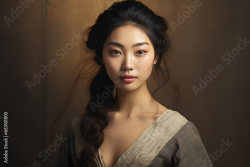 a Korean woman top model. long black hair. dark background, dark style. prety. beatiful woman asian. 