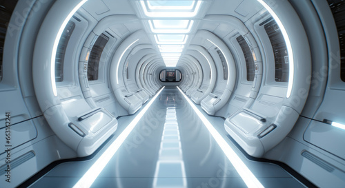 Fototapeta Naklejka Na Ścianę i Meble -  Empty futuristic spaceship corridor.