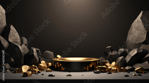 Modern minimal showcase scene with empty podium for product presentation , Luxury product placement scene background with stone cube podium on marble table. Premium beauty products - Ai photo