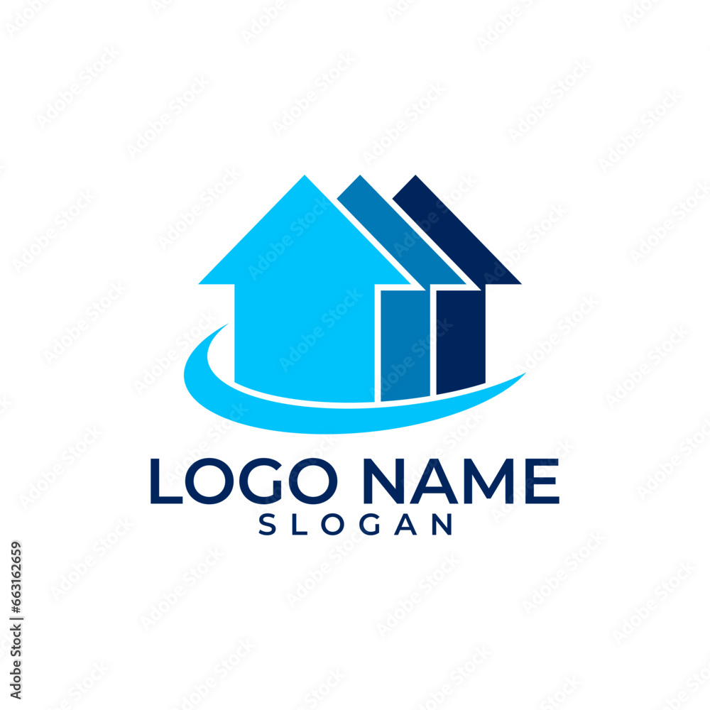 Three House, architecture, home, arrow, real estate, marketing, property, vector logo template Three House, architecture, home, arrow, real estate, marketing, property, vector logo template
