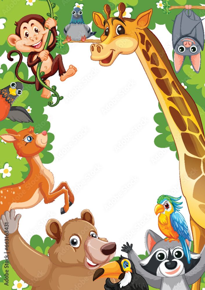 Obraz premium Vibrant Frame of Cartoon Zoo Animals