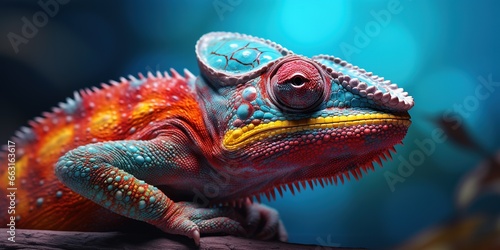 Colorful chameleon on a blue background © Coosh448