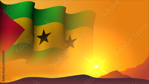 sao tome & principe latvia waving flag background design on sunset view vector illustration suitable for poster, social media design event on latvia