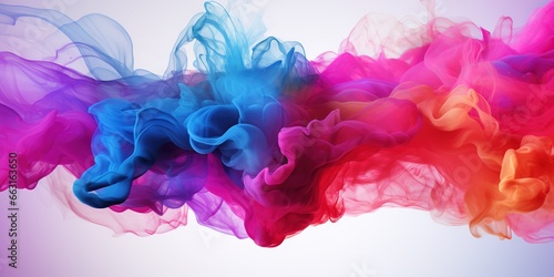 Colorful pink red rainbow smoke paint explosion  color fume powder splash  motion of liquid ink dye in water  AI generated image