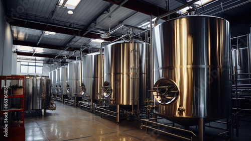 Modern wine factory with large shine tanks for the fermentation. photo