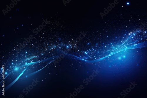 Abstract blue background with glowing lines and stars. Vector Illustration, Dark blue and glow particle abstract background, AI Generated