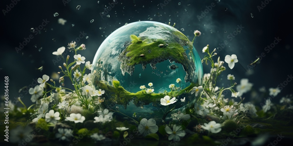 Green planet earth with flowers Green planet earth with flowers