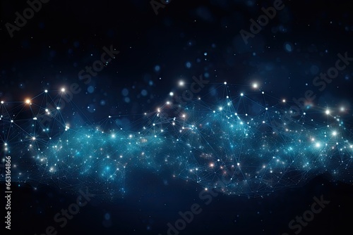 Abstract blue technology background with connection lines and dots. 3D Rendering  Digital cyberspace with particles and Digital data network connections concept  AI Generated