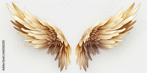 Pair of gold wings and feathers isolated on transparent background