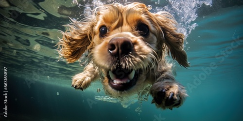Underwater funny photo of dog.