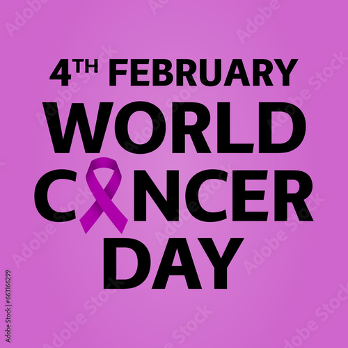World Cancer Day concept. 4th February. Lavender ribbon. Vector illustration