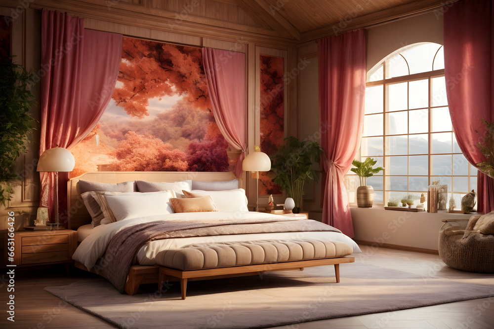 Fototapeta premium Beautiful and attractive Bedroom in Hotel Architecture