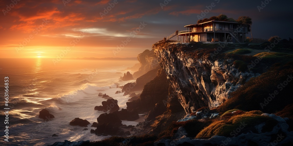 A house sitting on top of a cliff next to the ocean.