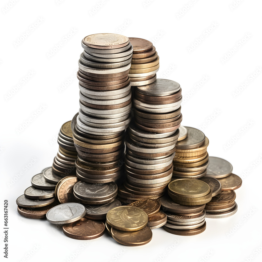 Stacked Coins in Graduated Heights Showing Financial Growth, Savings, and Investment on a White Background Stacked Coins in Graduated Heights Showing Financial Growth, Savings, and Investment on a White Background