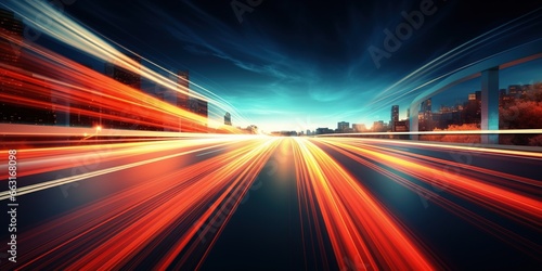 Abstract long exposure dynamic speed light in rural city road