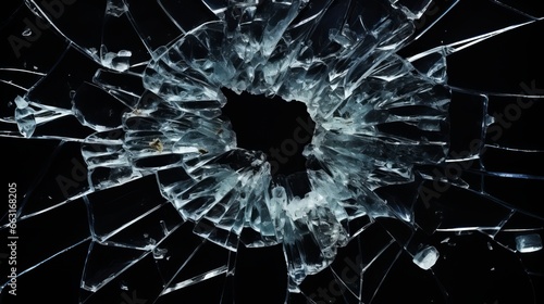 Broken glass on black background. Glass fragments. Shards of glass.