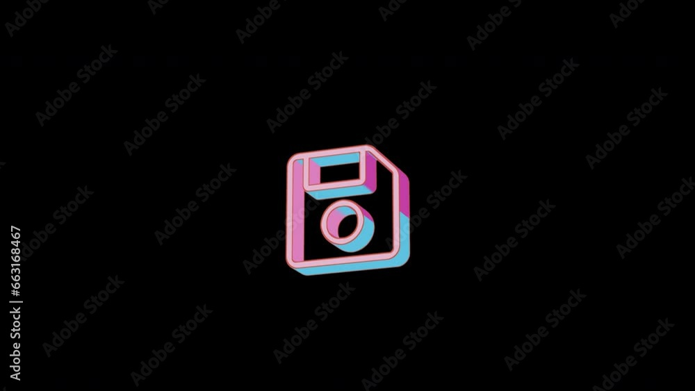 Bright save icon is jumping merrily. Retro style. Alpha channel black. Looped from frame 120 to 240, Alpha BW at the end Bright save icon is jumping merrily. Retro style. Alpha channel black. Looped from frame 120 to 240, Alpha BW at the end