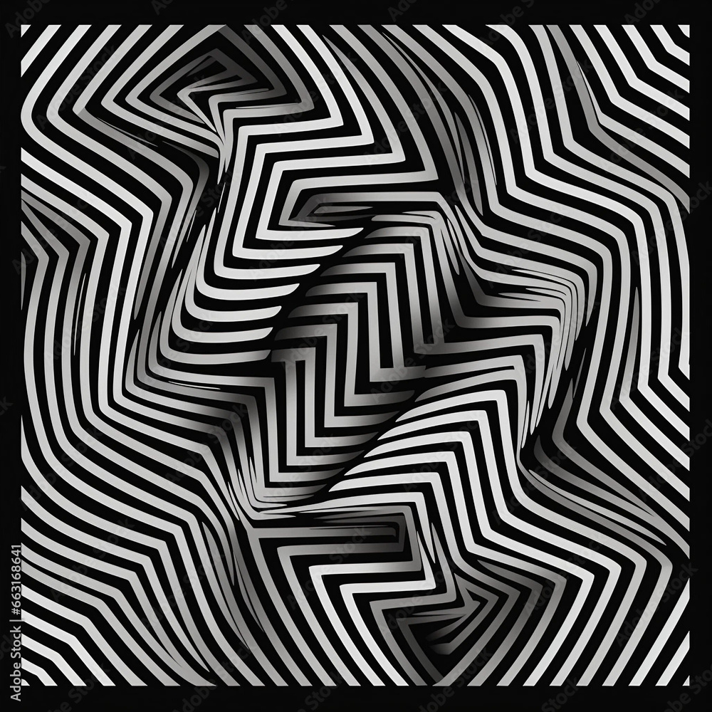 A Black and White 3D Wavy Overlapping Lines Pattern Backdrop 