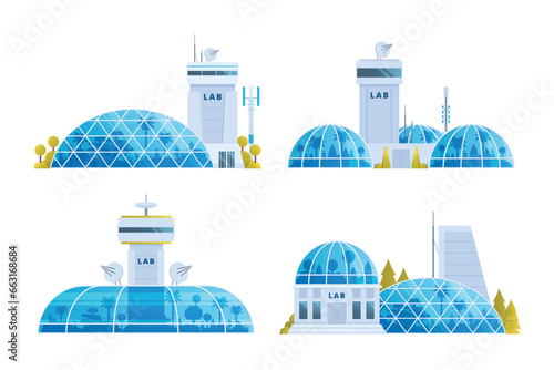 laboratory, research center or lab building vector illustration collection. Flat design front view concept for city illustration