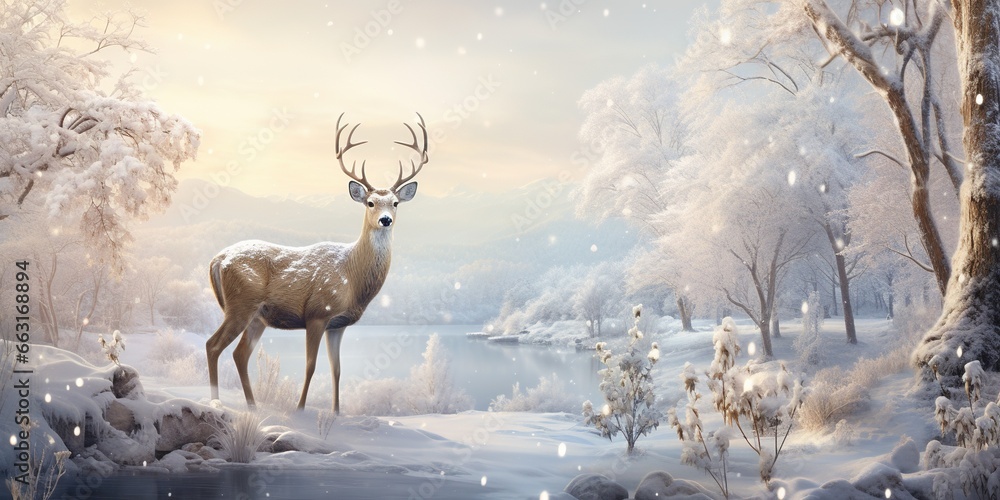Obraz premium Christmas winter deer.