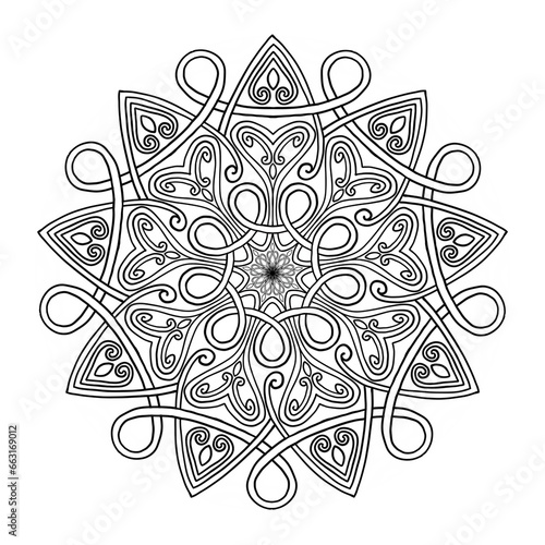 Oriental mandala flower motif outline pattern. Illustration mandala floral drawing outline pattern isolated on white background. Use for coloring book element, decorative ornament, henna, tattoo, etc.