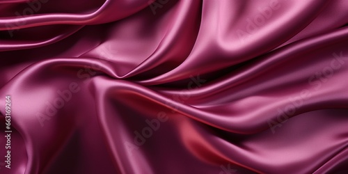 Dark magenta purple silk satin. Soft folds on a shiny fabric. Luxury background with space for design. Banner. Wide. Long. Panoramic. Christmas, Valentine. Flat lay, top view table. Template