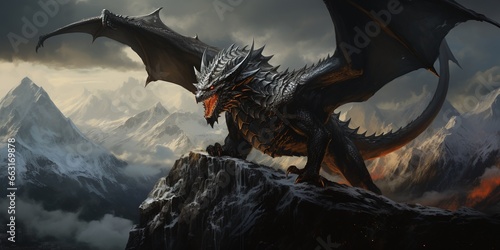 Fierceblack dragon on mountain ridge