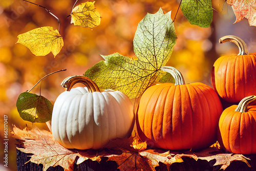 Cozy autumn pumpkin fall haloween thanksgiving digital decoration background