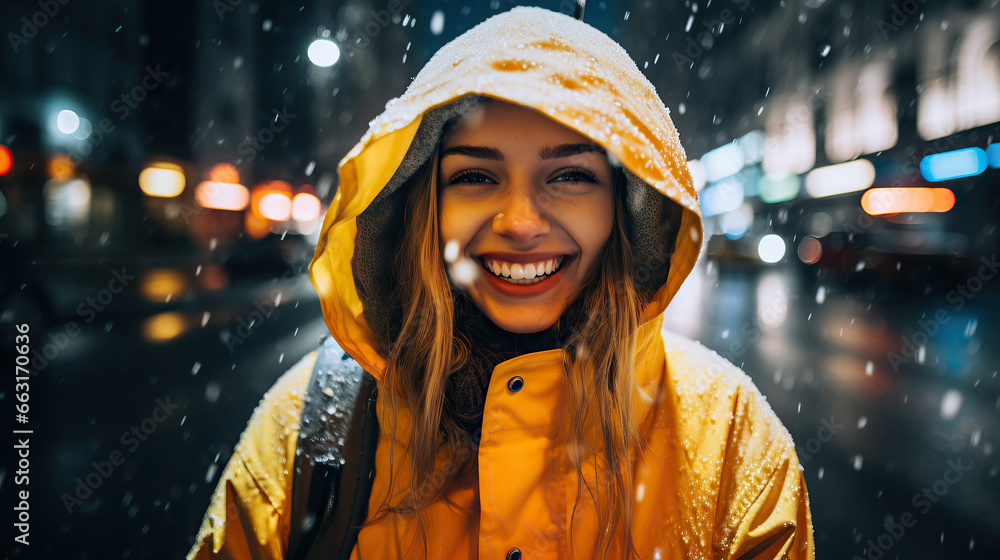 Happy Woman During First Snowfall Happy Woman During First Snowfall