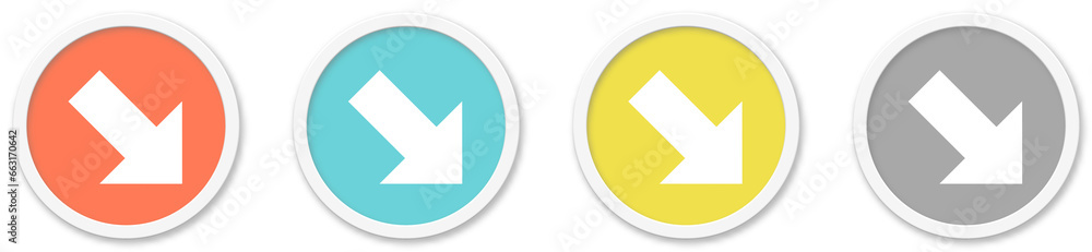 Pfeil nach unten Icon - Symbol auf 4 runden Buttons Pfeil nach unten Icon - Symbol auf 4 runden Buttons