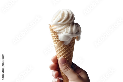 Hand Holding Ice Cream Cone isolated on transparent background,transparency 