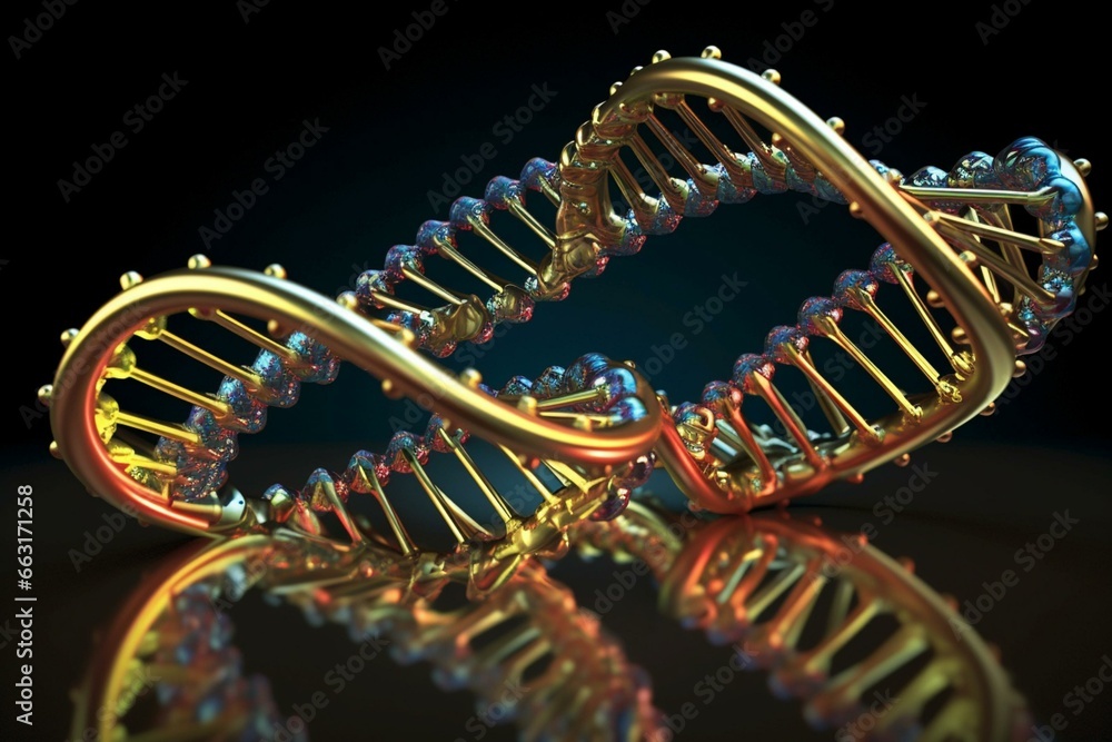 A three-dimensional representation of the double helix structure of a DNA molecule. Generative AI