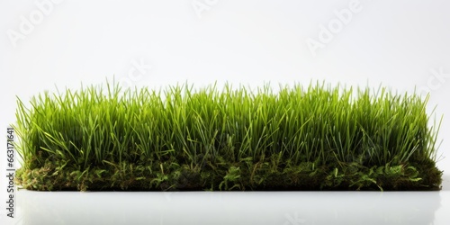 Isolated grass carpet on white with space for text, AI Generative